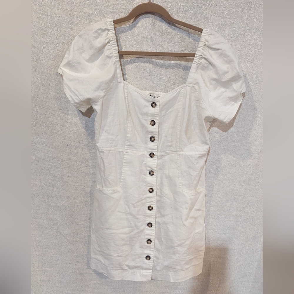 Madewell, linen/ cotton mini dress, puff sleeves size 12p (E)